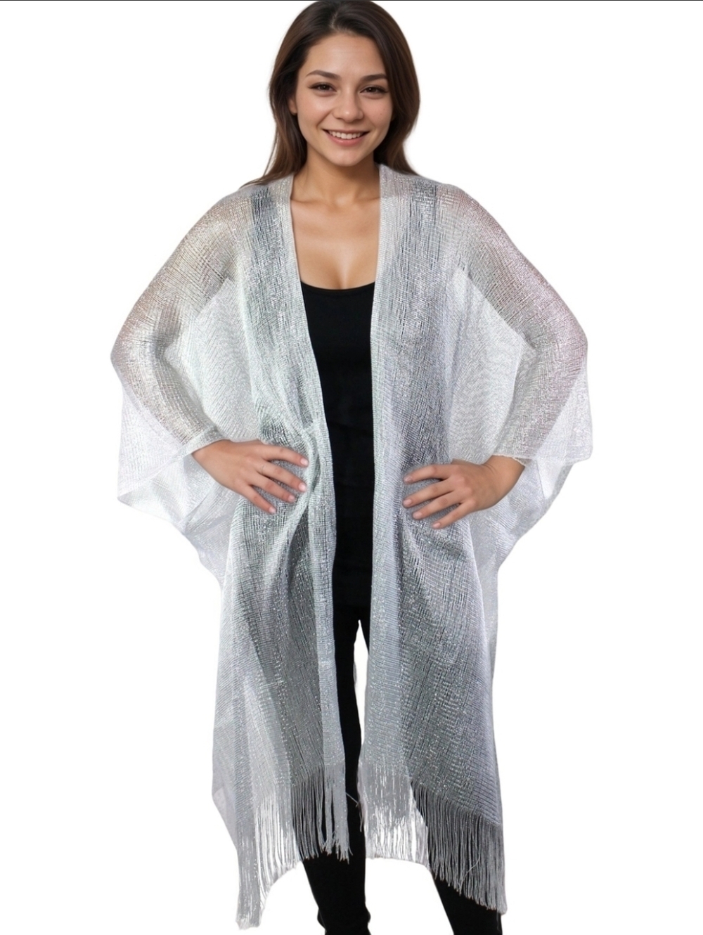 Platinum Metallic Fishnet Ruana Cape